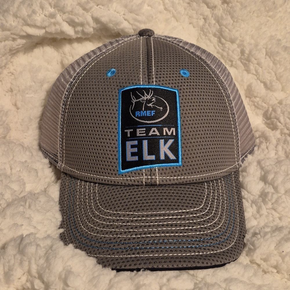 Rocky Mountain Elk Foundation TEAM ELK Grey And Blue Trucker Snapback Hat - New